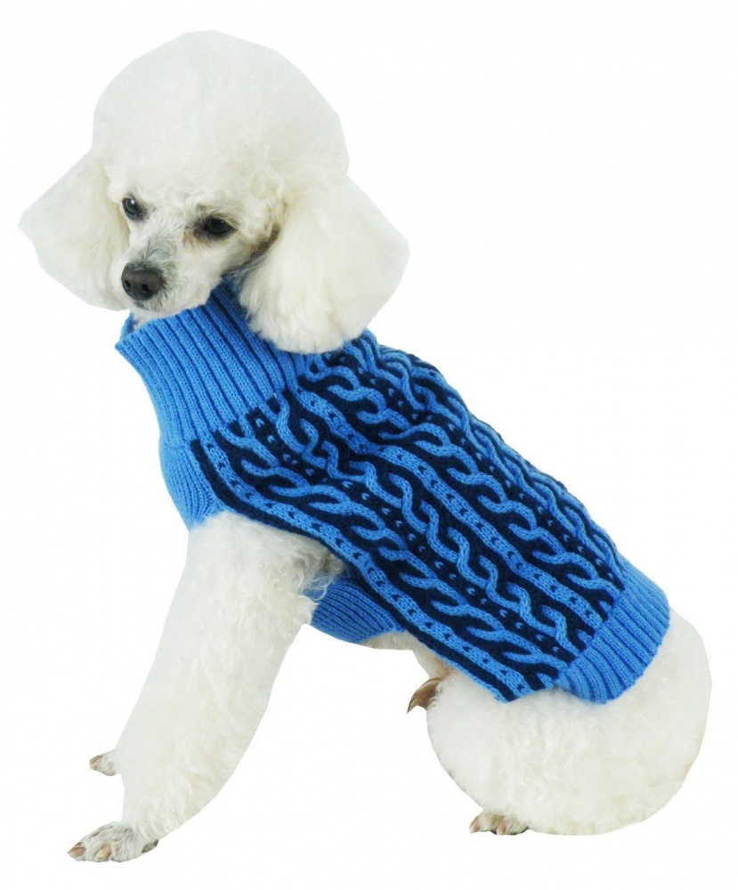 Pet Life Harmonious Dual Color Aqua Blue  Dark Blue Weaved Heavy Cable Knitted Dog Sweater - Large Image