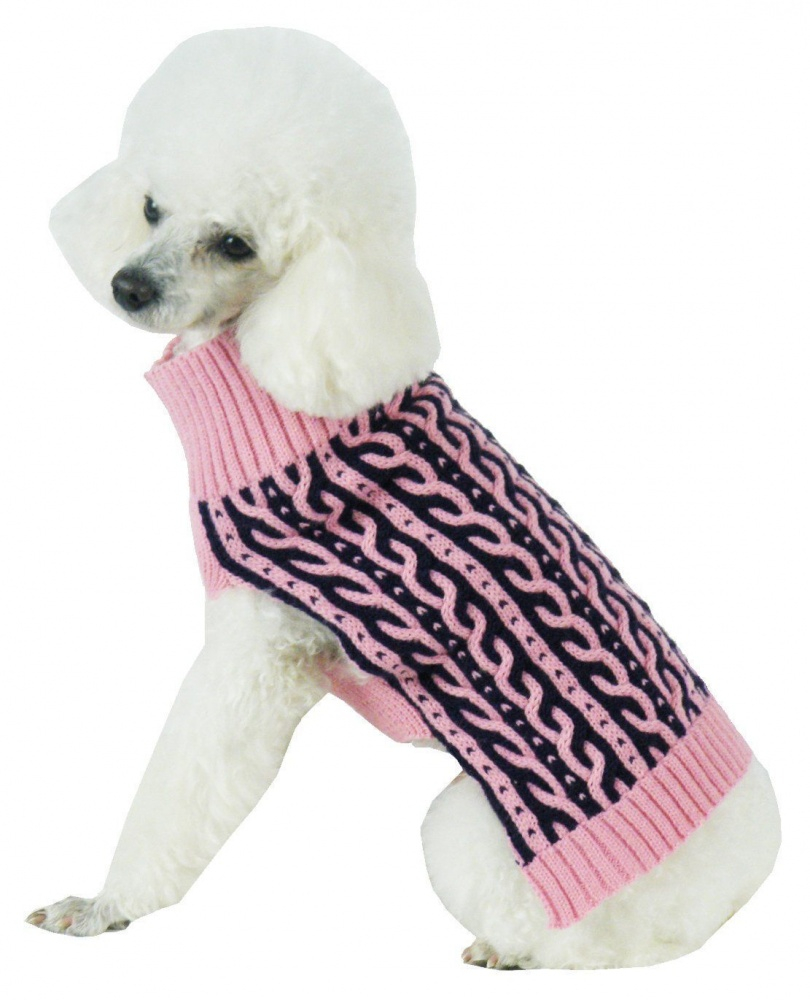 Pet Life Harmonious Dual Color Pink  Navy Blue Weaved Heavy Cable Knitted Dog Sweater - Large Image