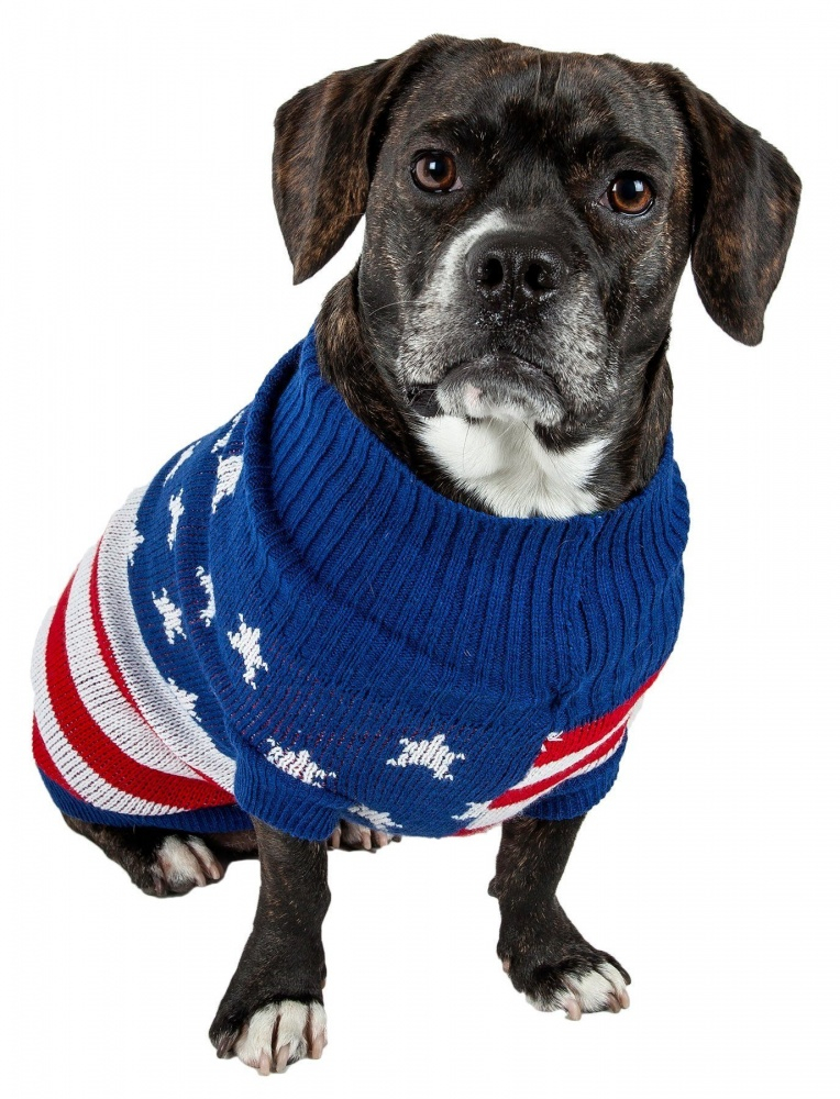 Pet Life Patriot Star Heavy Knitted Turtle Neck Dog Sweater - X-Small Image