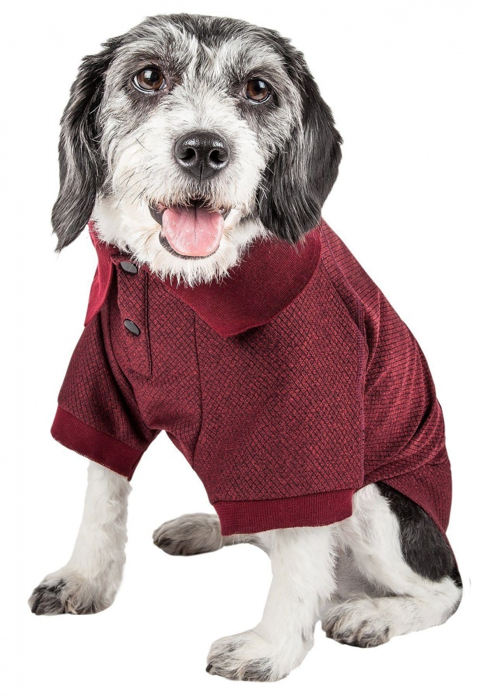 Pet Life Active Relax Stretch Fur Flexed Burgundy Polo Dog T-Shirt - Large Image