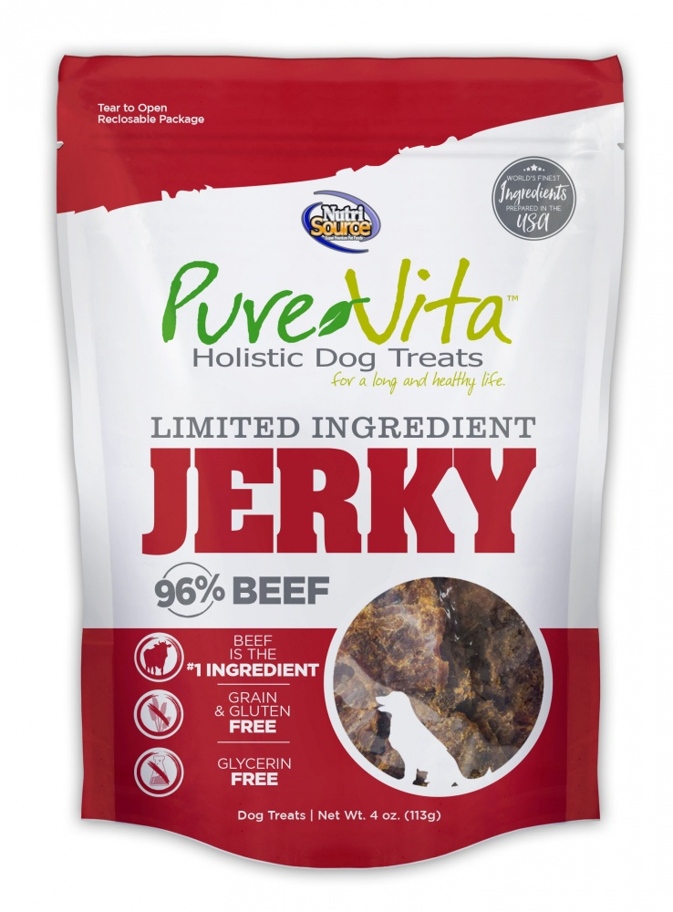 PureVita Limited Ingredient 96% Beef Jerky Holistic Dog Treats - 4 oz Image