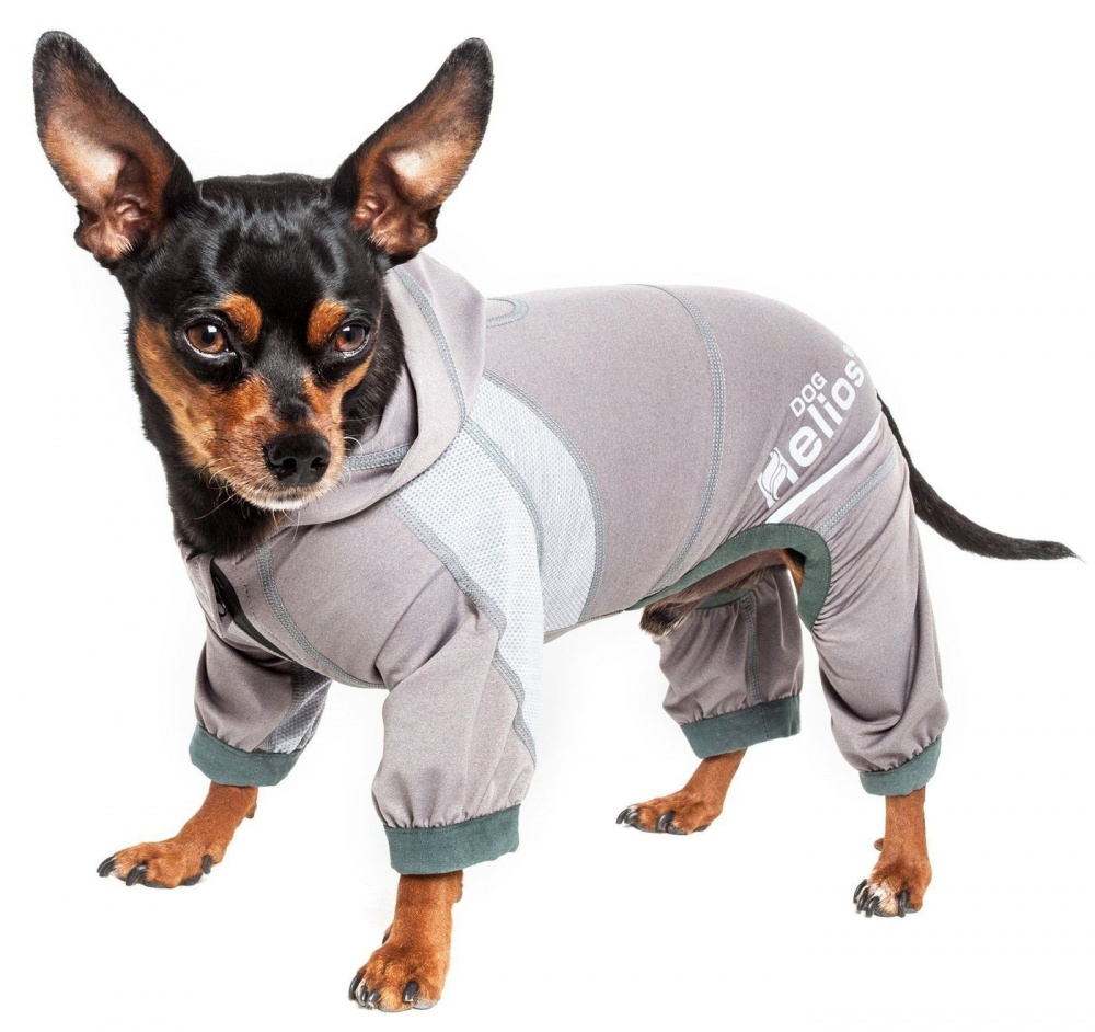 Pet Life Dog Helios Namastail Grey Full Bodied Performance Breathable Yoga Dog Hooded Tracksuit - Small Image