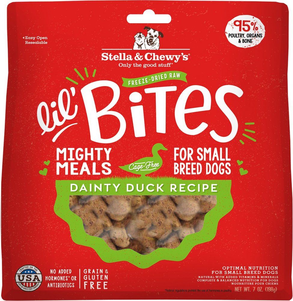 Stella  Chewy's Lil' Bites Dainty Duck Recipe Freeze Dried Raw Small Breed Dog Food - 7 oz Image