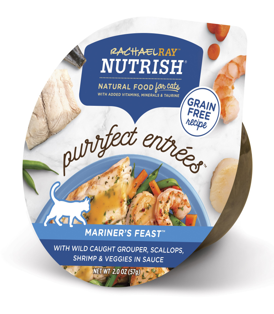 Rachael Ray Nutrish Purrfect Entrees Mariner's Feast with Wild Caught Grouper, Scallops, Shrimp  Veggies in Sauce Wet Cat Food - 2 oz, case of 12 Image