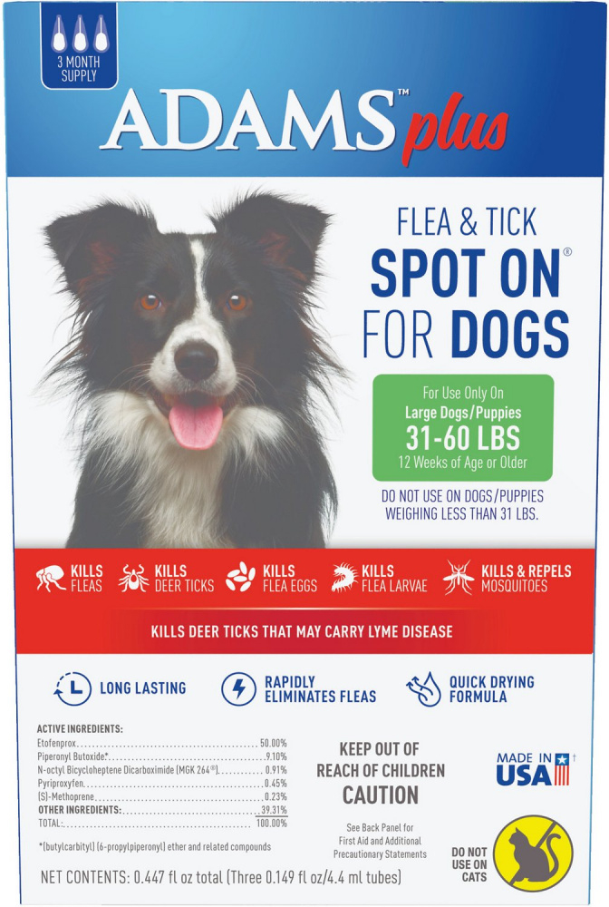 Adams Plus Spot On Flea  Tick For Large Breed Dogs - 3 Month (31-60lbs dogs) Image