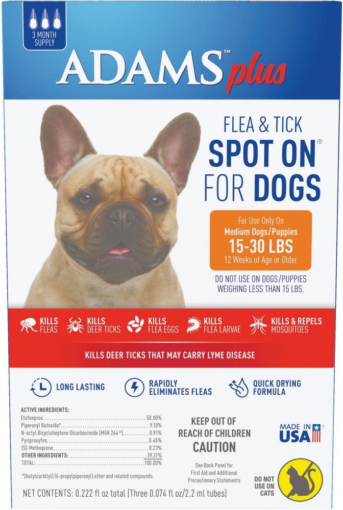 Adams Plus Spot On Flea  Tick For Medium Breed Dogs - 3 Month (15-30lbs dogs) Image