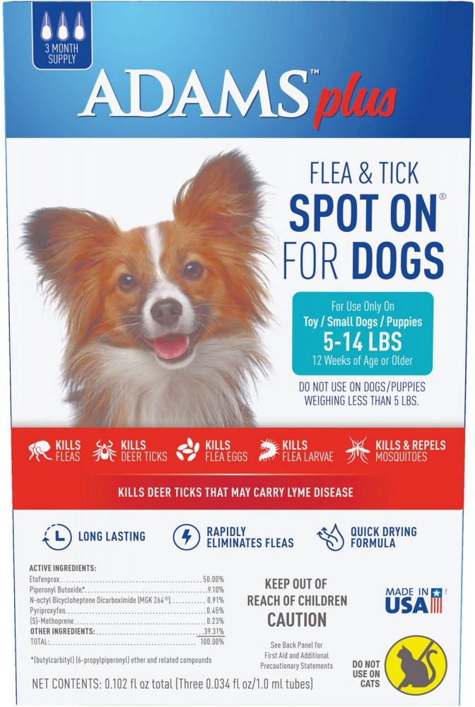 Adams Plus Spot On Flea  Tick For Small Breed Dogs - 3 Month (5-14lbs dogs) Image
