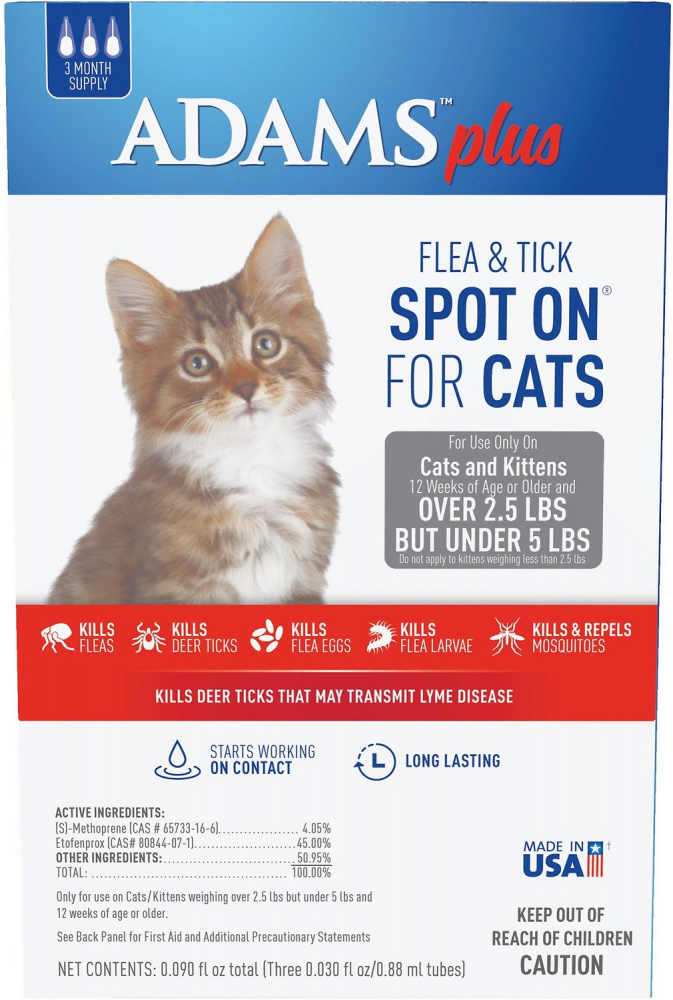 Adams Plus Spot On Flea  Tick For Cats Under 5lbs - 3 Month (Cats under 5lbs) Image