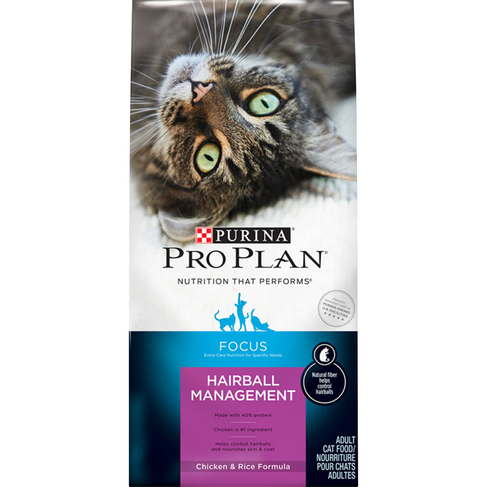 Purina Pro Plan Focus Hairball Management Chicken  Rice Formula Adult Dry Cat Food - 7 lb Bag Image