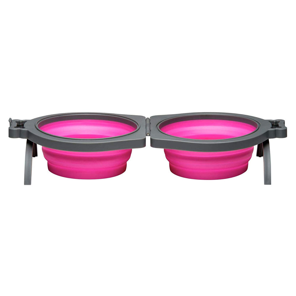 Loving Pets Pink Bella Roma Travel Double Diner Bowl - Small Image