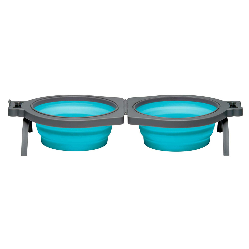 Loving Pets Blue Bella Roma Travel Double Diner Bowl - Small Image