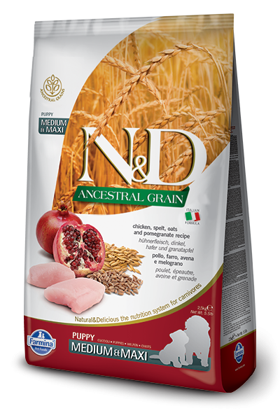 Farmina N Natural  Delicious Ancestral Grain Medium  Maxi Puppy Chicken  Pomegranate Dry Dog Food - 26.5 lb Bags Image