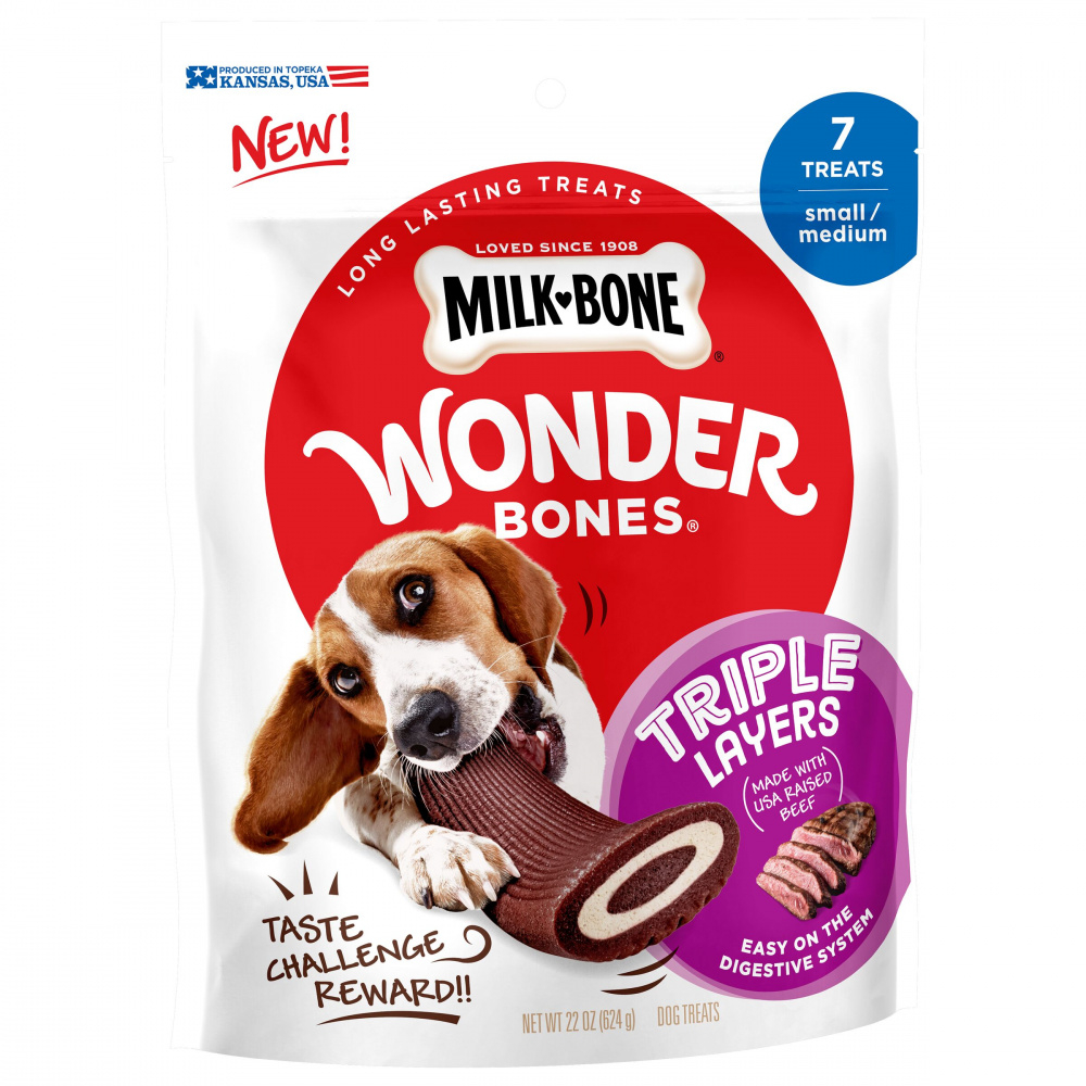 Milk-Bone Wonder Bones Triple Layers Real Long Lasting Real USA Raised Beef Dog Treats - 6.2 oz Image