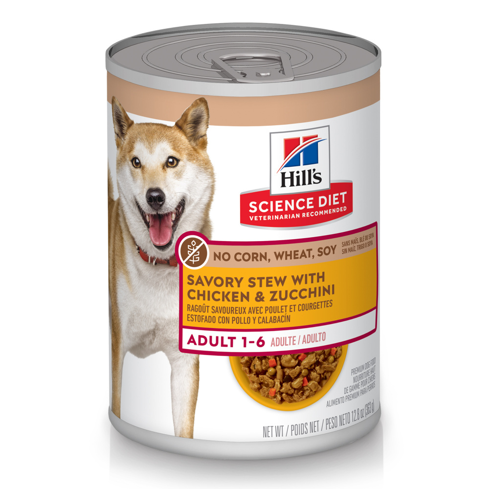 Hill's Science Diet No Corn, Wheat, or Soy Savory Stew Chicken  Zucchini Adult Canned Dog Food - 12.8 oz, case of 12 Image