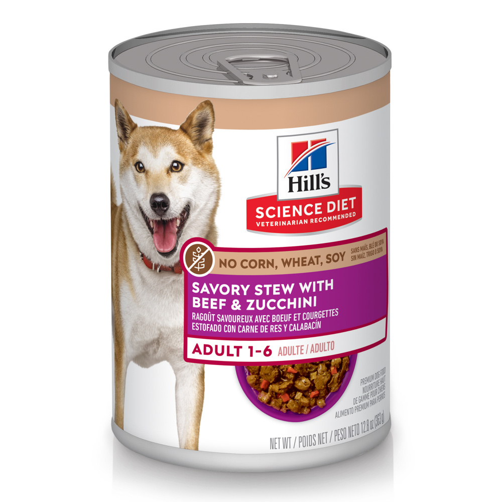 Hill's Science Diet No Corn, Wheat, or Soy Savory Stew Beef  Zucchini Adult Canned Dog Food - 12.8 oz, case of 12 Image