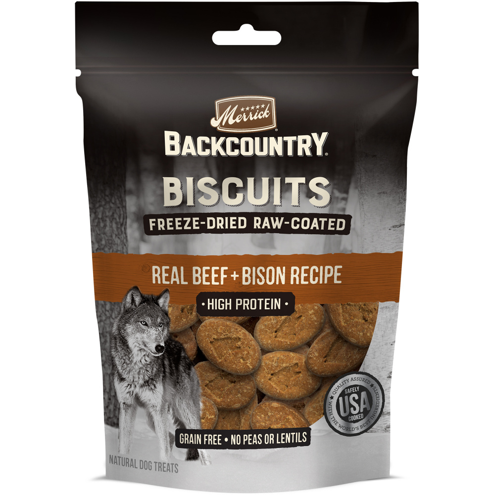 Merrick Backcountry Grain Free Beef  Bison Recipe Freeze Dried Raw Coated Biscuit Dog Treats - 10 oz Image