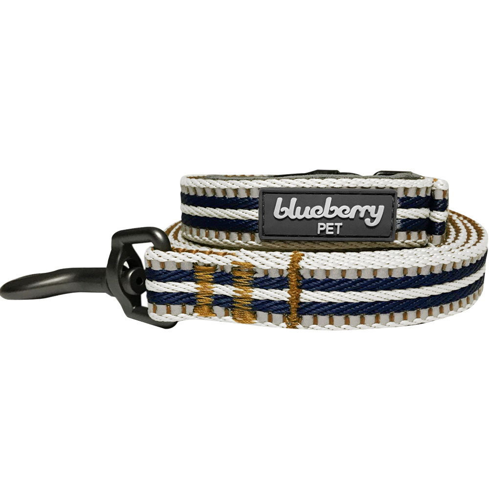Blueberry Pet 3M Reflective Olive  Blue-gray Stripe Dog Leash with Soft  Comfortable Handle - Large: Length 4', Width 1