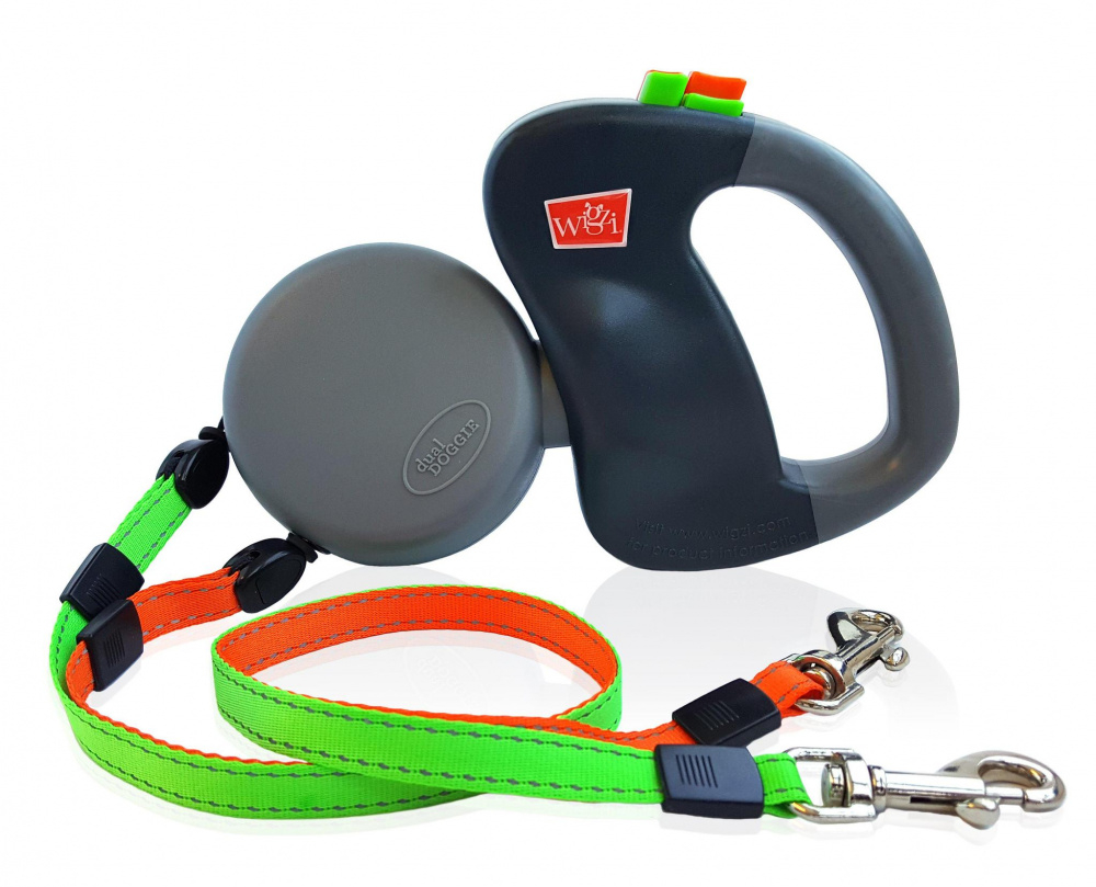 Wigzi Dual Doggie Retractable Gray, Green,  Orange Dog Leash - Dual Dog Leash (Up to 50 lb Bags) Image