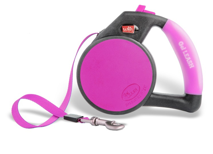 Wigzi Gel Handle Reflective Tape Pink Retractable Dog Leash - Small Image
