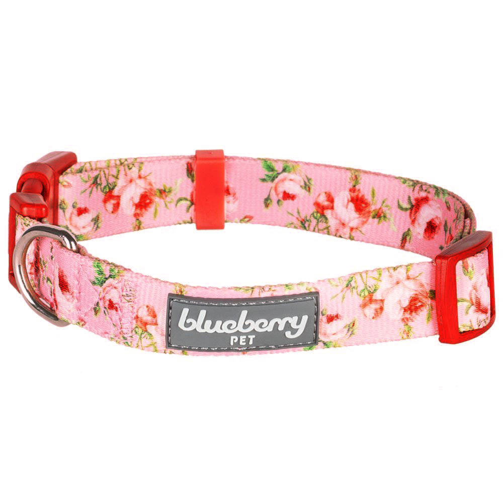Blueberry Pet Spring Scent Inspired Floral Rose Adjustable Dog Collar, Baby Pink - Medium, Neck 14.5