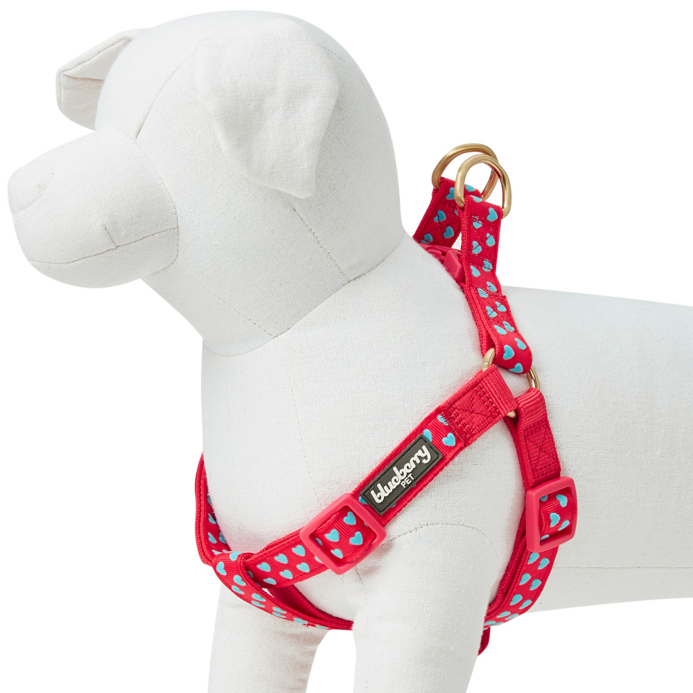 Blueberry Pet Step-in Adjustable Dog Harness, Lust Red with Velvety Heart Flocking - Small, Chest 16.5-21.5