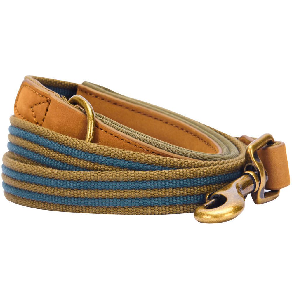 Blueberry Pet Polyester Fabric Webbing & Soft Genuine Leather Dog Leash with Soft & Comfortable Handle,  Navy & Olive - Length 6', Width 1