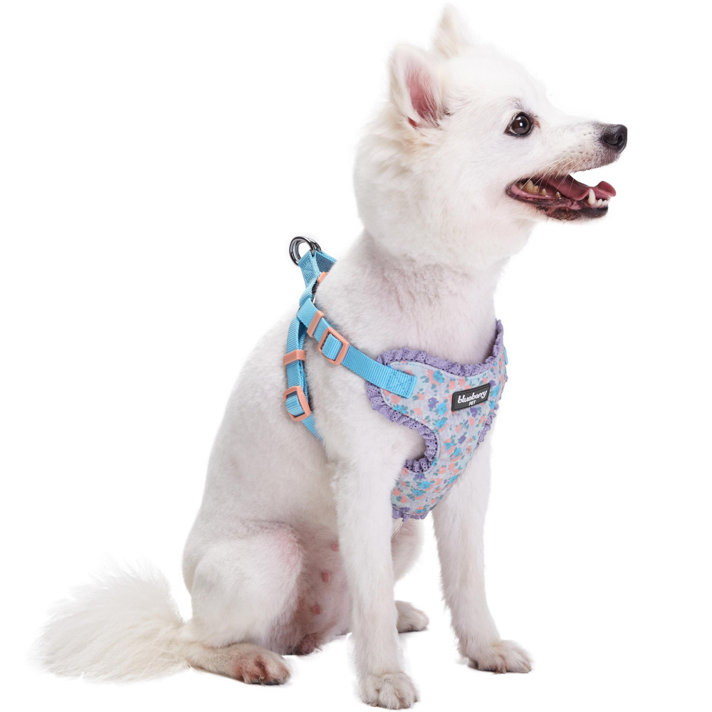 Blueberry Pet Soft & Comfy Lovely Floral No Pull Mesh Puppy Dog Harness Vest in Lavender - XS, Chest 14-16