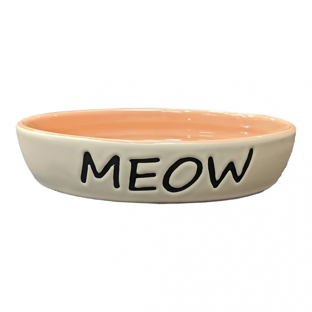 Ethical Pet Meow Oval Cat Dish Coral - Cat Dish Oval 6