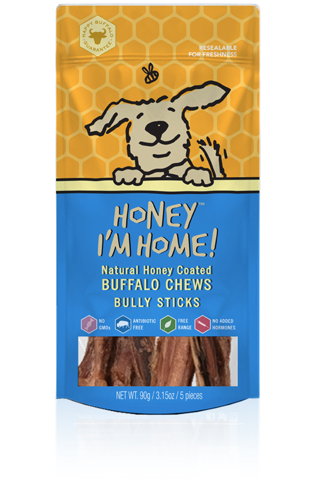 Honey I'm Home Natural Honey Coated Bully Sticks Buffalo Dog Chews - 5-pk, 6-in Image