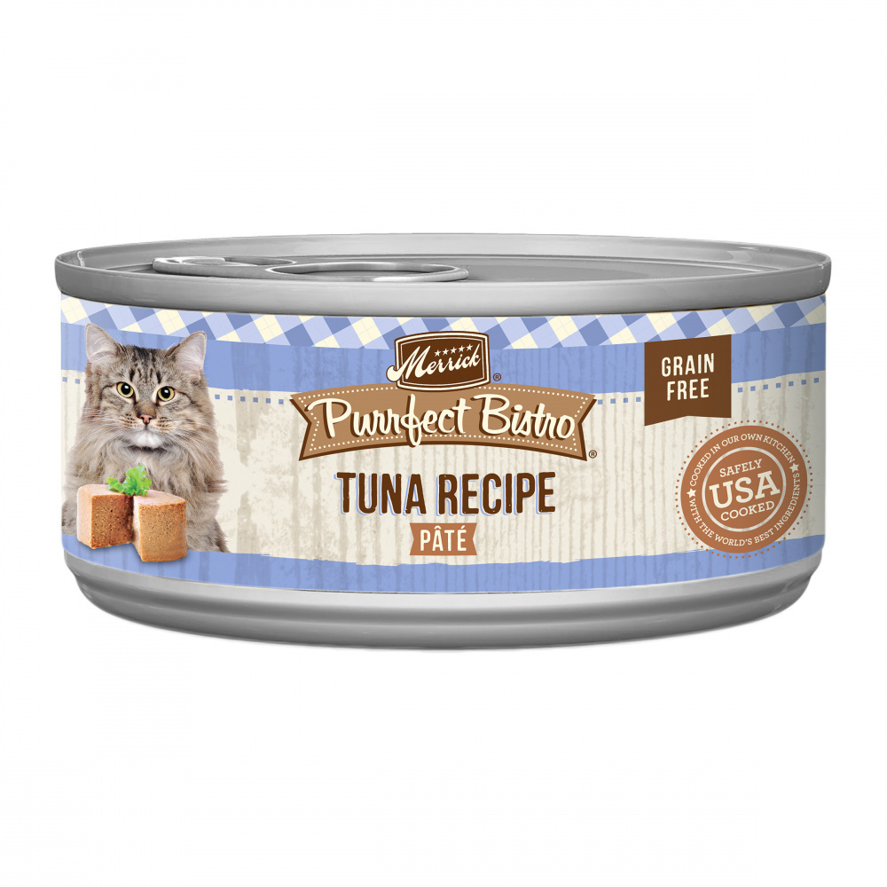 Merrick Purrfect Bistro Grain Free Premium Soft Canned Pate Adult Wet Cat Food High Protein Tuna Recipe