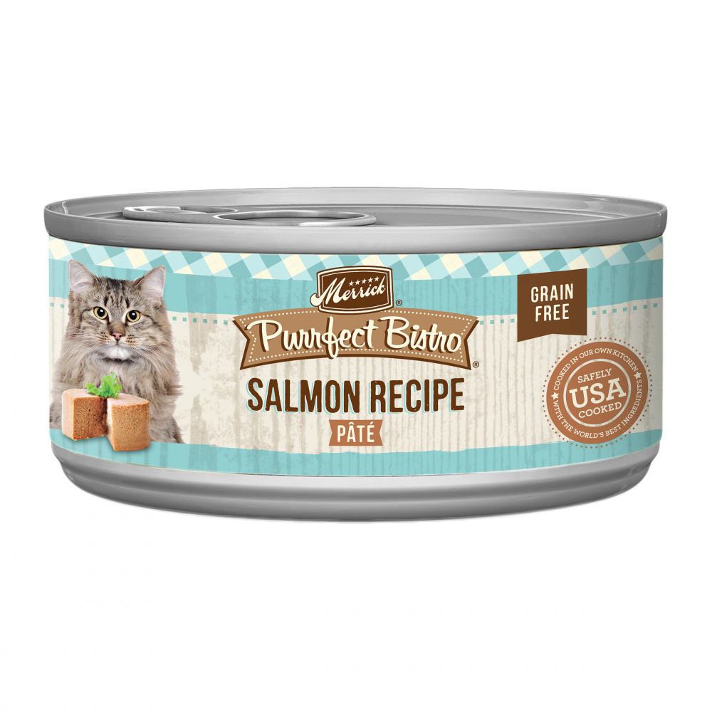 Merrick Purrfect Bistro Grain Free Premium Soft Canned Pate Adult Wet Cat Food High Protein Salmon Recipe